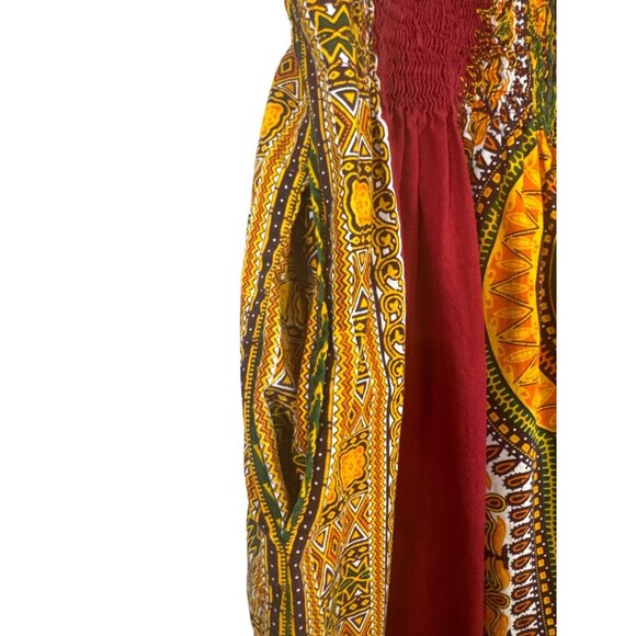 Rainbow Size Large African Smocked Top Maxi Dress Cotton Tribal Print - Picture 4 of 8